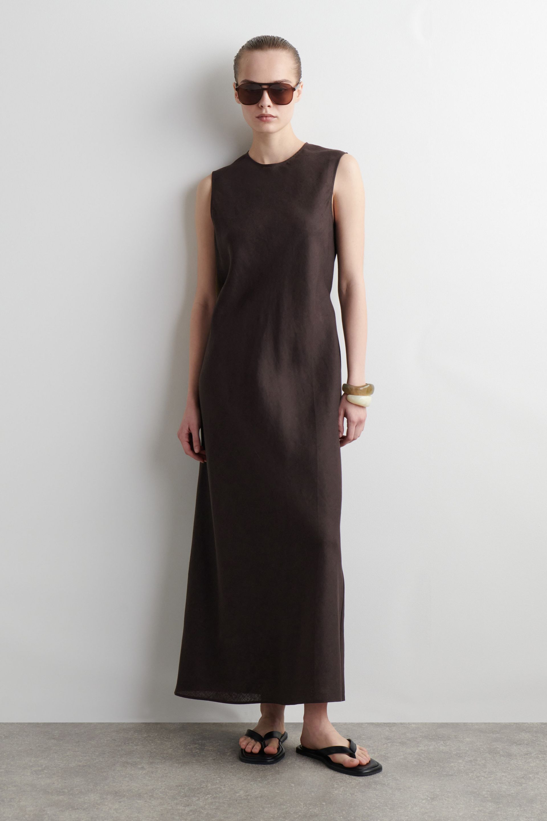 Bias-Cut Linen-Blend Midi Dress