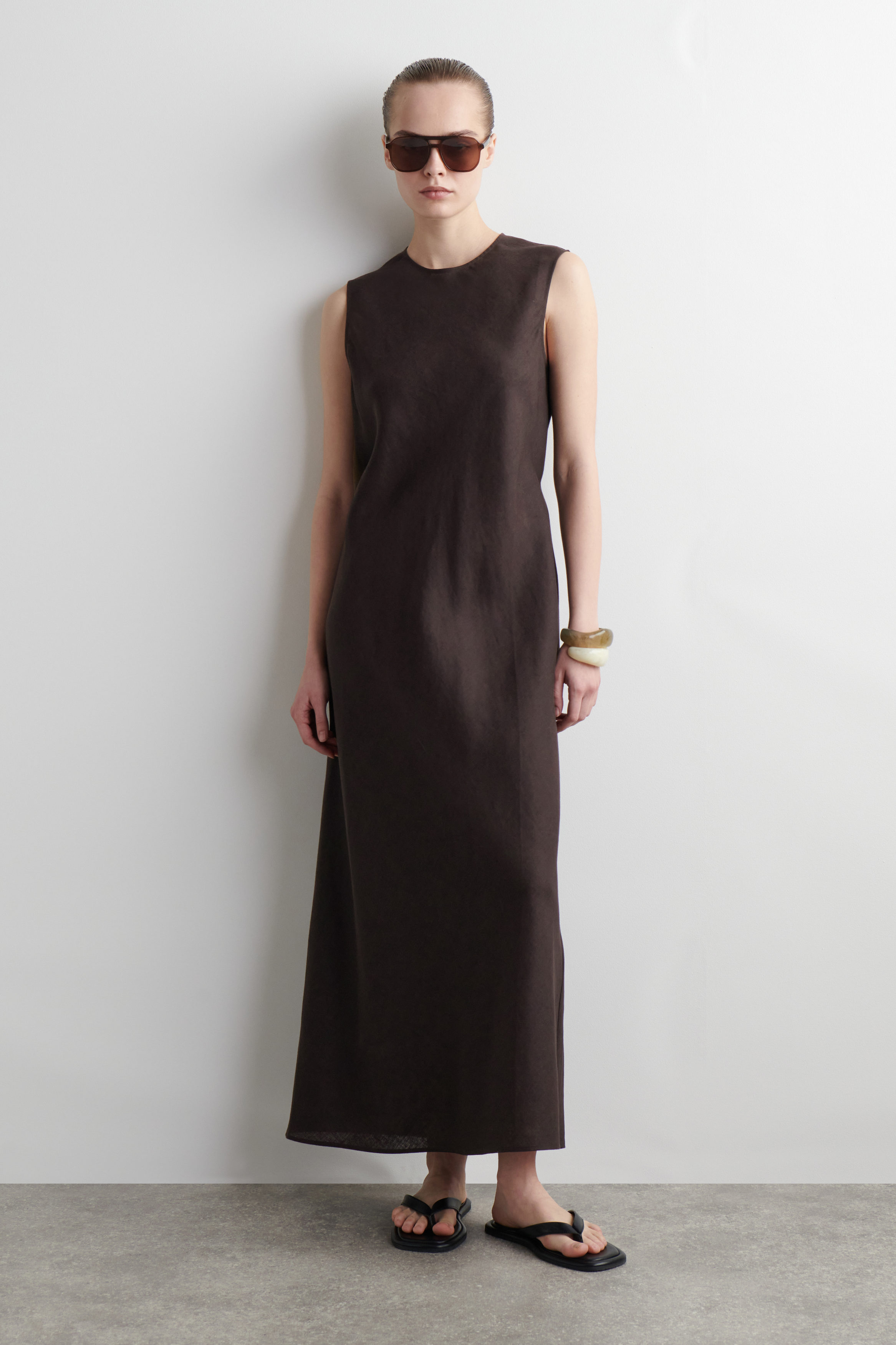 Bias-Cut Linen-Blend Midi Dress