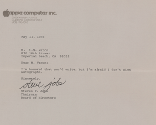 A Steve Jobs letter signed.