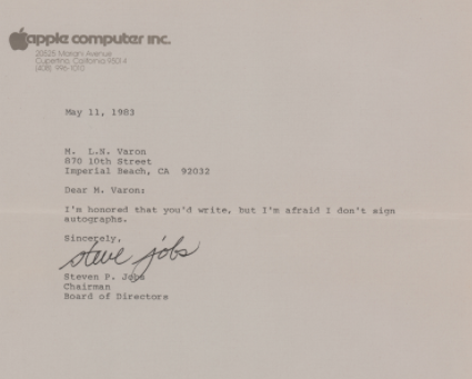 A letter from Steve Jobs was signed.