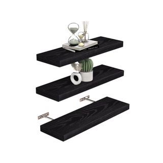 3 black wooden floating shelves