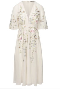 The Fleur Plunge Button Front Embroidered Dress With Flutter Sleeve, $185 (£145) | Wolf &amp; Badger