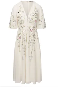The Fleur Plunge Button Front Embroidered Dress With Flutter Sleeve, $185 (£145) | Wolf &amp; Badger