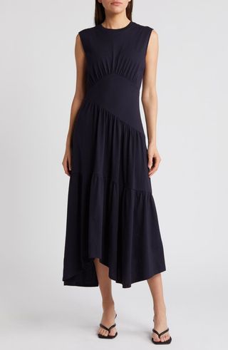 Gathered Seam Organic Cotton A-Line Midi Dress