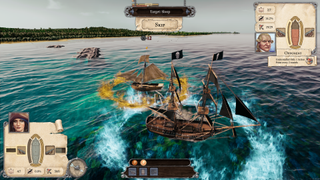 Two ships battling in Tortuga - A Pirate's Tale.
