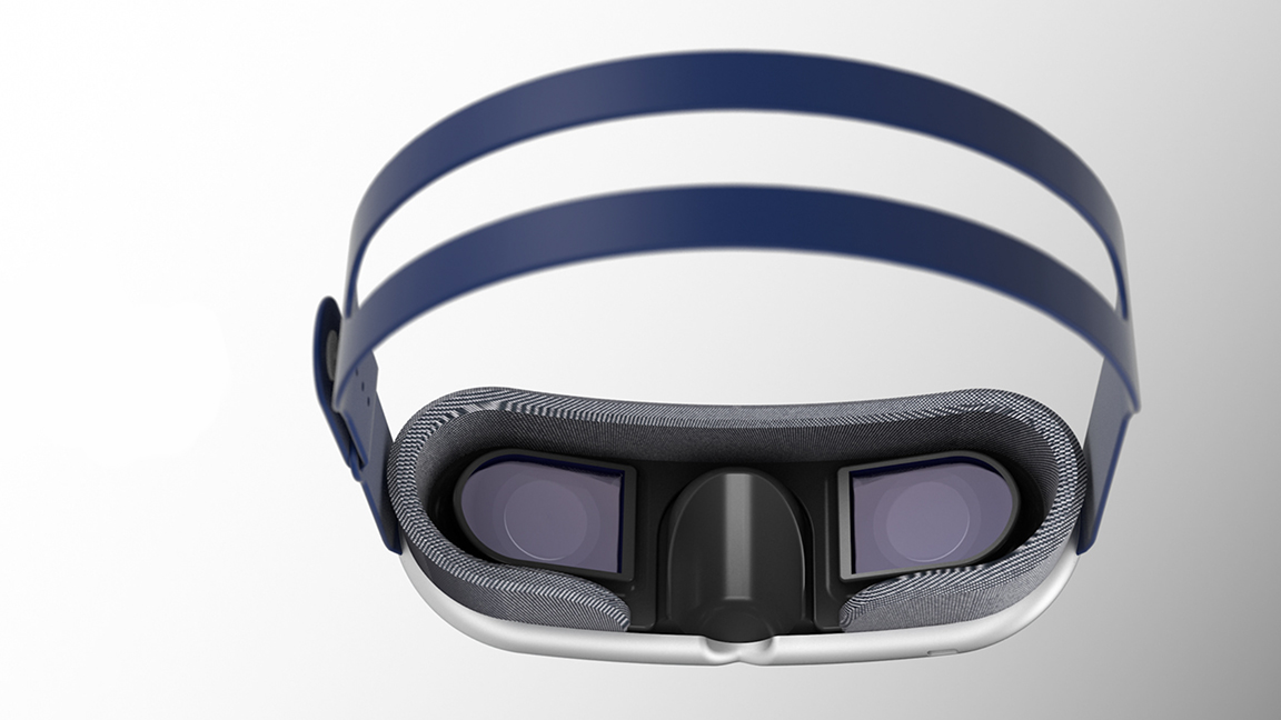 Apple VR headset; a VR headset from behind looking through the glass