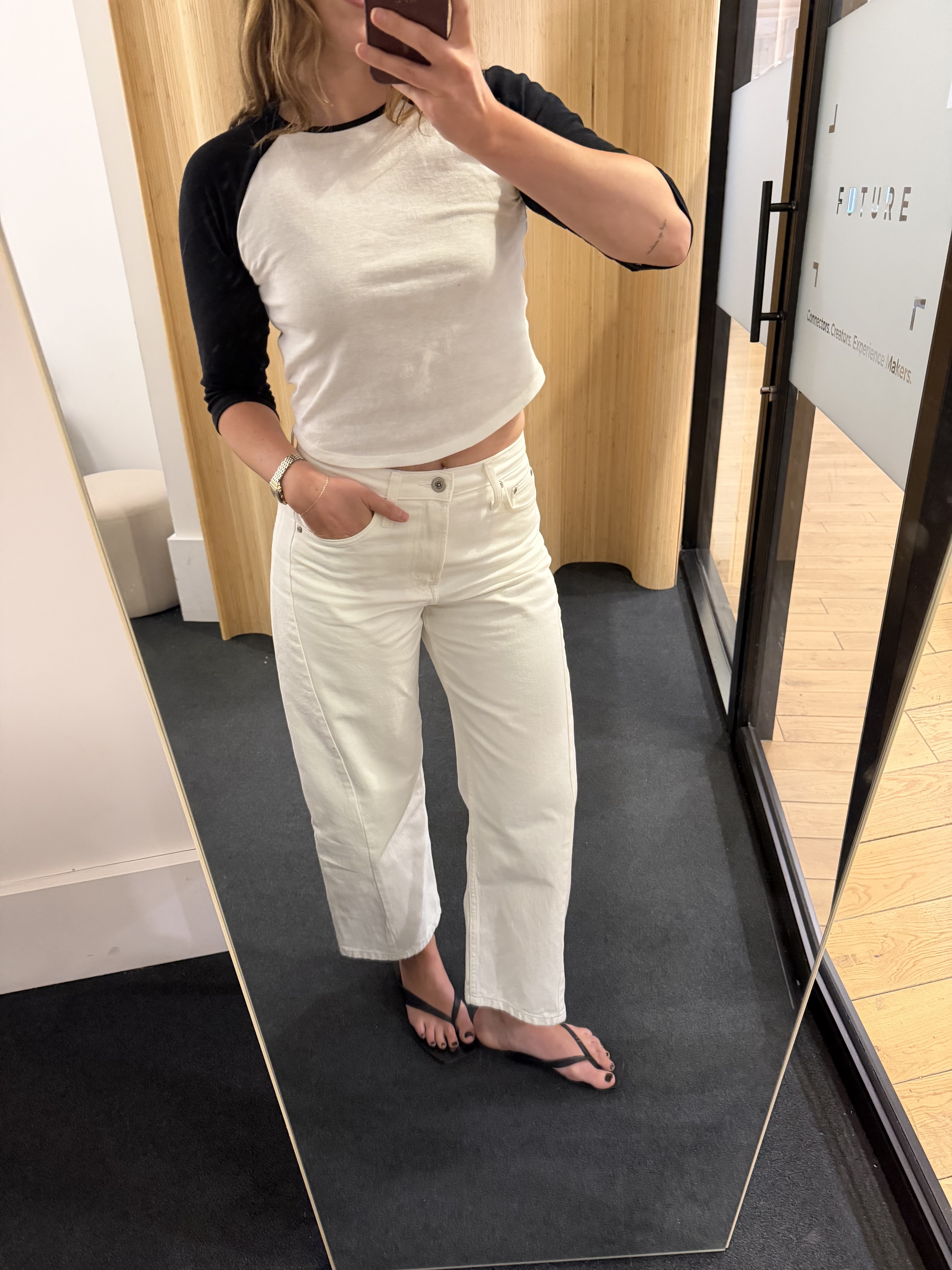 Anna LaPlaca wearing the best white jeans of 2026