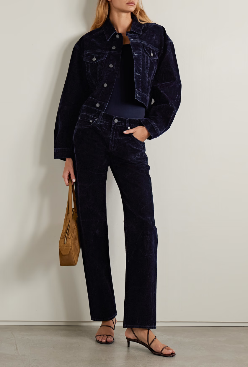 Agolde Cotton-blend velvet straight-leg pants.