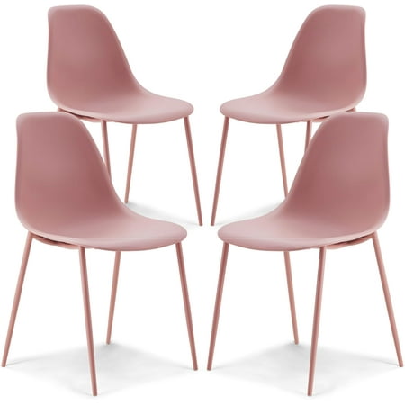 Isla Modern Kitchen Chairs Set of 4 - Plastic Dining Chair With Metal Legs - Quick Assembly Simple Cafe Chairs Plastic for Indoor or Outdoor - Blush Pink