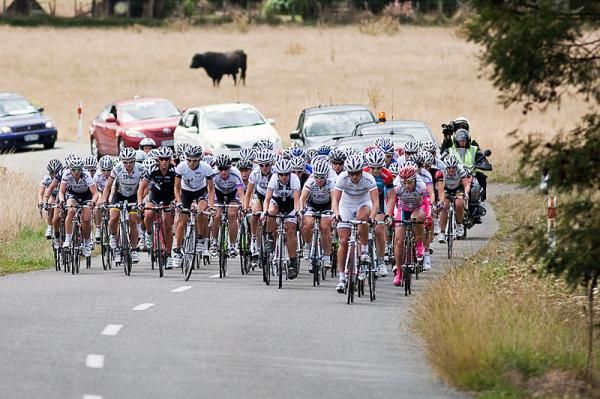 The peloton on a small climb early in the stage.