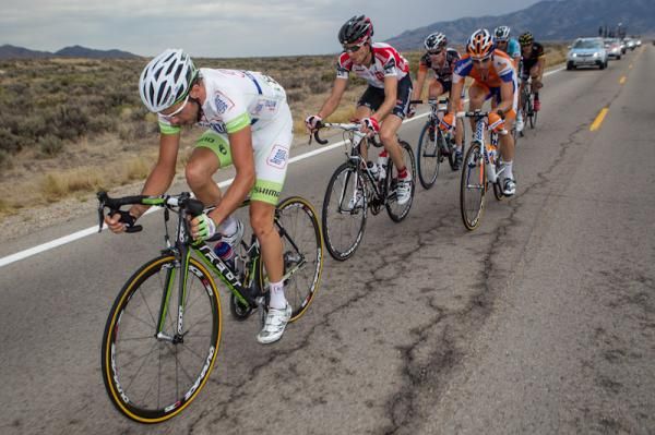Vann Huguet (Argos-Shimano) pushes ahead in the break
