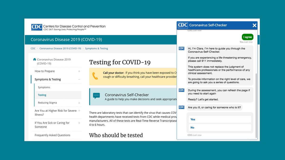 Coronavirus selfchecker This CDC chatbot helps screen for symptoms T3