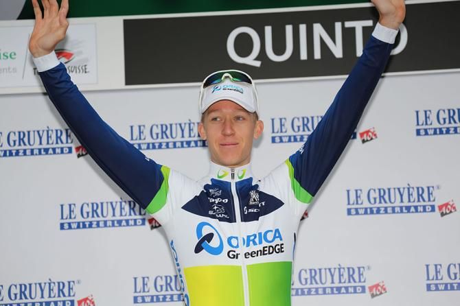 Stage winner Cameron Meyer (Orica-GreenEdge) on the podium