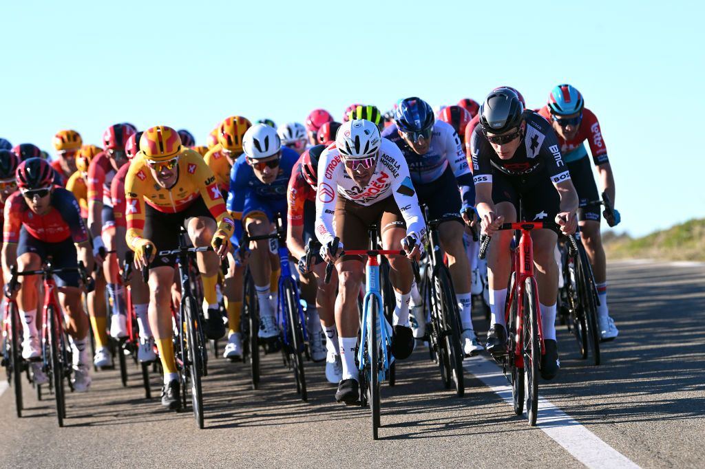 BELLEGARDESURVALSERINE FRANCE FEBRUARY 01 Greg Van Avermaet of Belgium and AG2R Citroen Team competes during the 53rd Etoile de Besseges Tour Du Gard 2023 Stage 1 a 16218km stage from Bellegarde to Bellegarde EDB2021 on February 01 2023 in BellegardesurValserine France Photo by Luc ClaessenGetty Images
