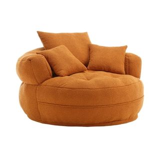 Moonmiss Accent Barrel Chair, Modern Boucle Round Accent Chair With 3 Pillows and Tufted Seat, Upholstered Leisure Sofa Chair for Reception Room Hotel Living Room Bedroom, Orange