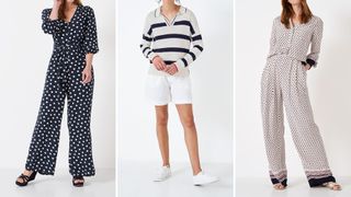 composite of three models wearing clothing from boden