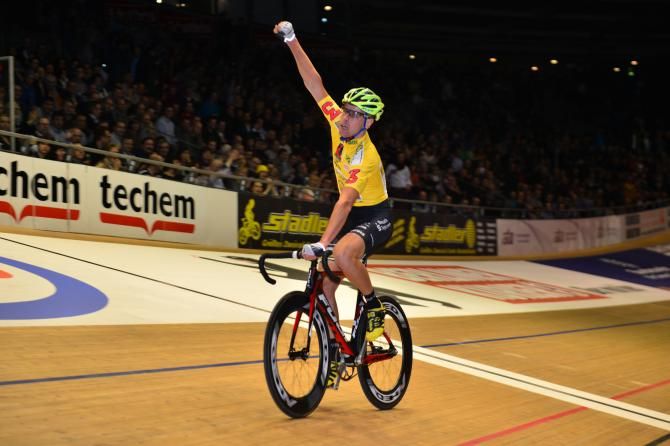 Leif Lampater celebrates in the Berlin Six Day