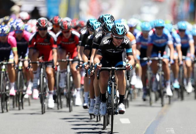 Nathan Earle (Team Sky) driving the pace at the Tour Down Under