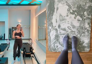 Health Editor Ally Head and Ecommerce Writer Grace Lindsay testing the best Pilates socks