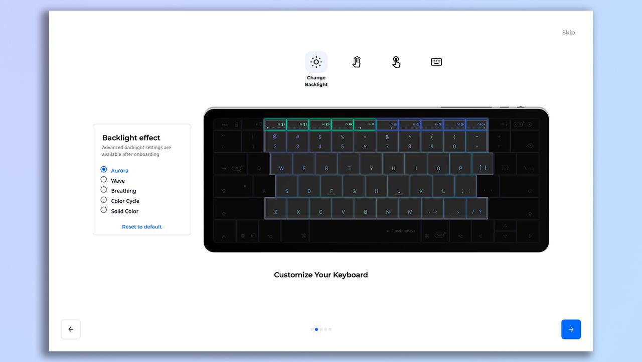 Screenshot of the Clevetura TouchOnKeys app