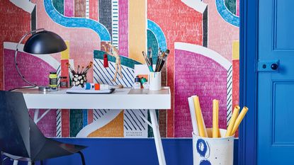 a modern graphic wall mural wallpaper in an office