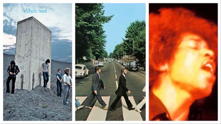 Three album covers sliced together, from left to right: The Who Who's Next / The Beatles Abbey Road / The Jimi Hendrix Experience Electric Ladyland 