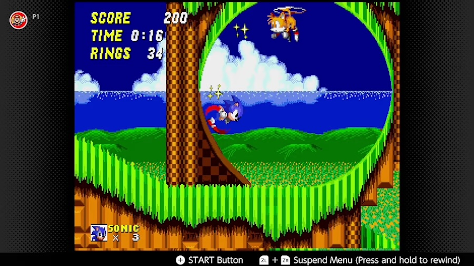 Sonic running with Tails flying above him