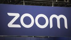 Zoom logo and branding at the Integrated Systems Europe (ISE) audiovisual and systems integration exhibition in Barcelona.
