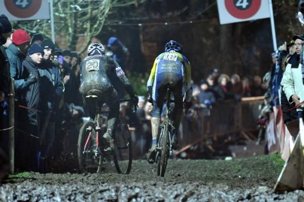 Jonathan Page (Planet Bike), left, powers up a climb.