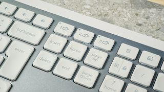 A white Logitech MX Keys S wireless keyboard for Windows and macOS