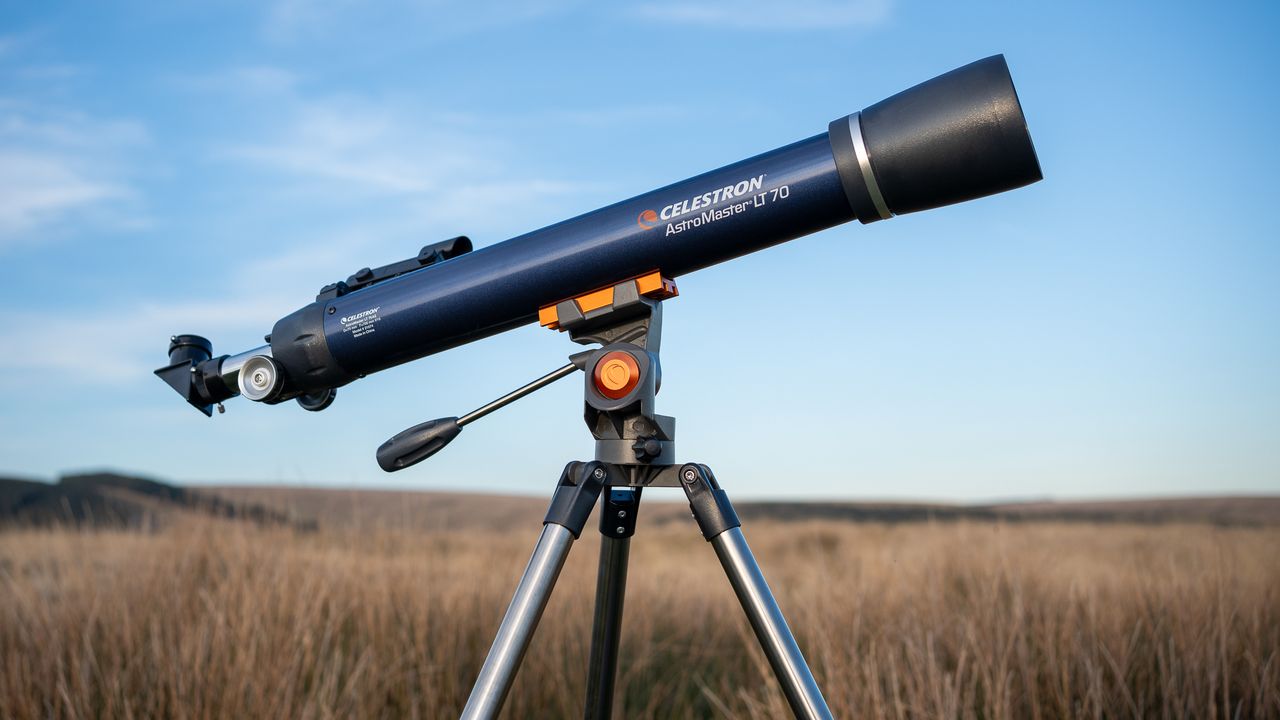 Celestron AstroMaster LT 70AZ in a field