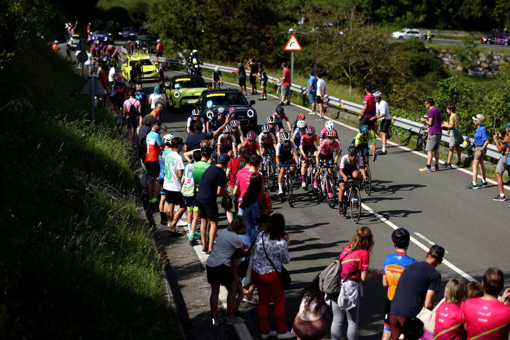 DURANGO SPAIN MAY 17 A general view of Grace Brown of Australia and Team FDJ Nouvelle Aquitaine Futuroscope Aude Biannic of France and Movistar Team Katarzyna Niewiadoma of Poland and Canyon SRAM Racing Team Elise Chabbey of Switzerland and Canyon SRAM Racing Team Ashleigh Moolman Pasio of South Africa and Team SD Worx Brodie Chapman of Australia and Team FDJ Nouvelle Aquitaine Futuroscope Anna Shackley of United Kingdom and Team SD Worx Kristabel DoebelHickok of United States and Team EF Education Tibco Svb compete in the chase group during the 21st Durango Durango Emakumeen Saria 2022 a 113km one day race from Durango to to Durango DurangoDurango22 on May 17 2022 in Durango Spain Photo by Gonzalo Arroyo MorenoGetty Images