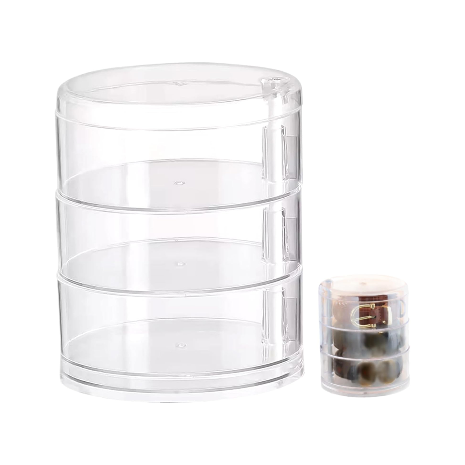 A clear stacker belt organizer