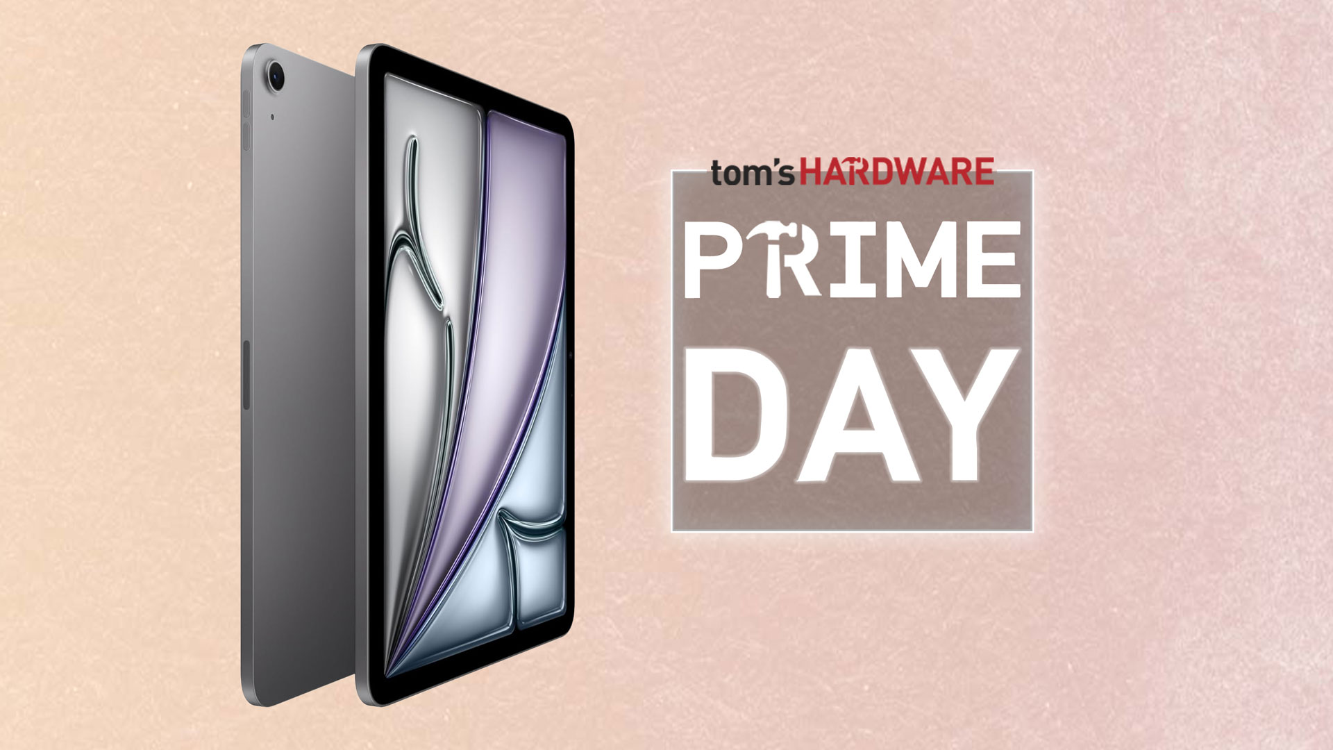 iPad Air with M3 chip nex to a Tom&#039;s Hardware and Prime Day logo.