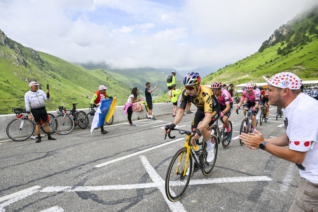 Belgian Wout Van Aert of JumboVisma pictured in action during stage 6 of the Tour de France cycling race a 1449 km race from Tarbes to CauteretsCambasque France Thursday 06 July 2023 This years Tour de France takes place from 01 to 23 July 2023 BELGA PHOTO DIRK WAEM Photo by DIRK WAEM BELGA MAG Belga via AFP Photo by DIRK WAEMBELGA MAGAFP via Getty Images