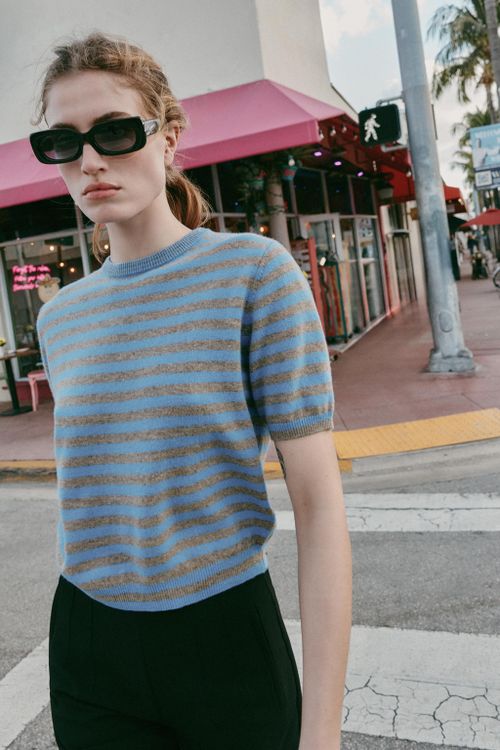 100% Wool Striped Short Sleeve Jumper