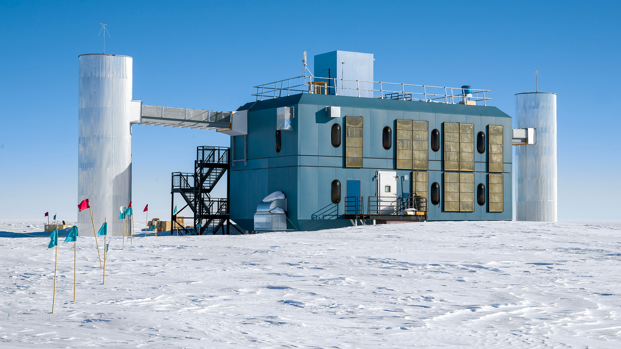 A facility is seen in a snowy landscape