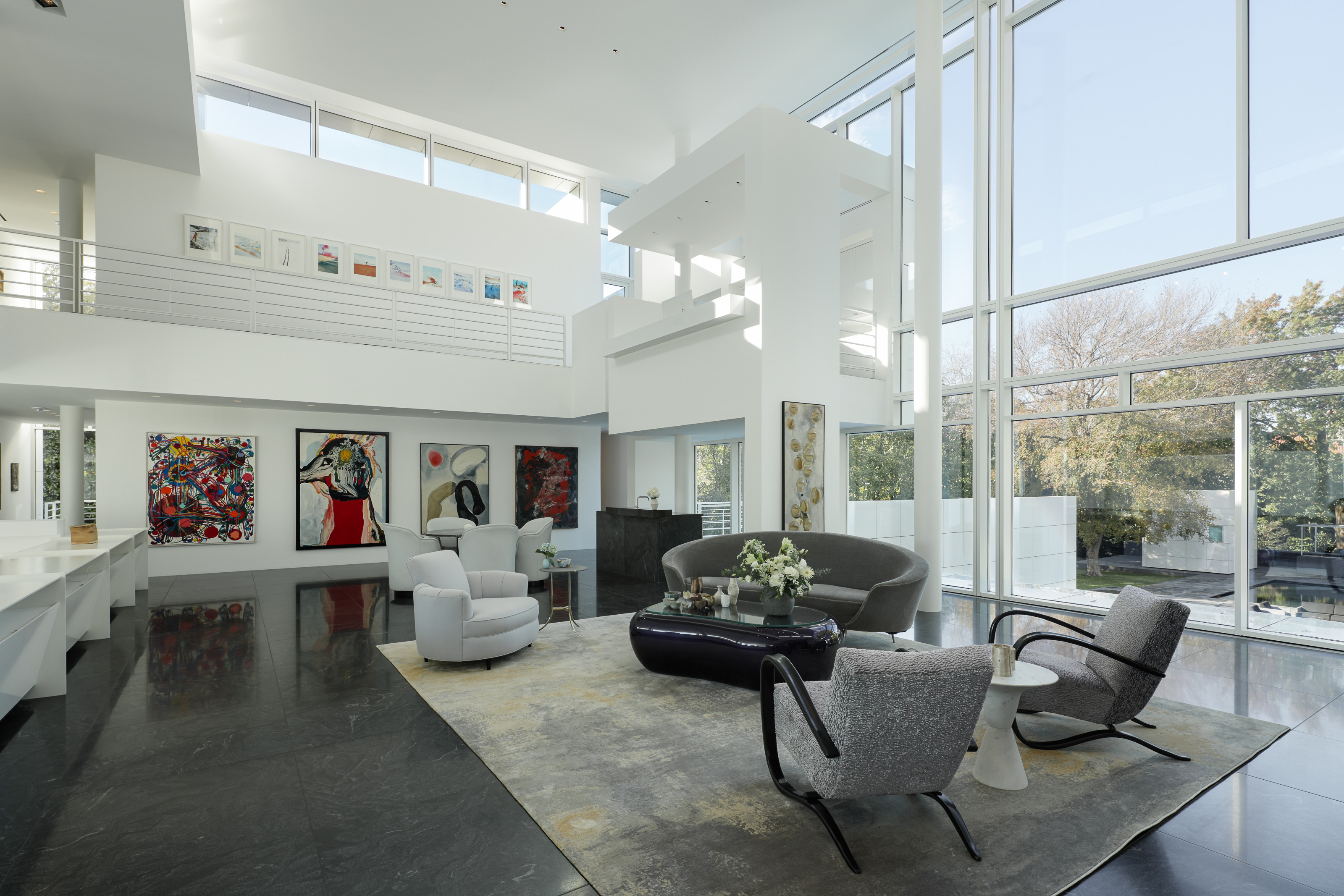 The formal living spaces overlook the grounds