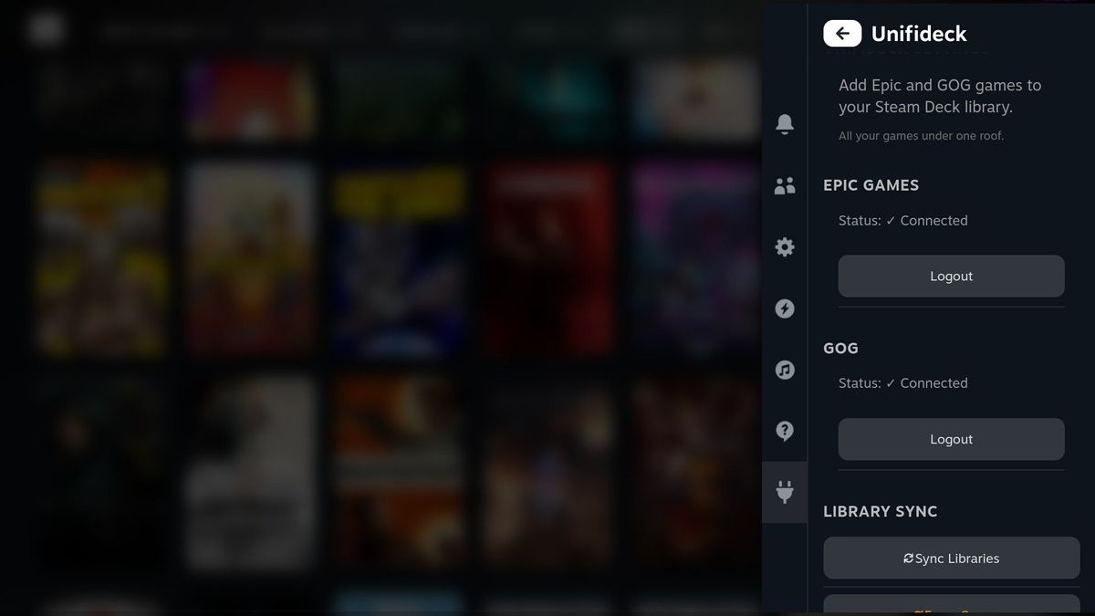 The Unifideck main menu on SteamOS
