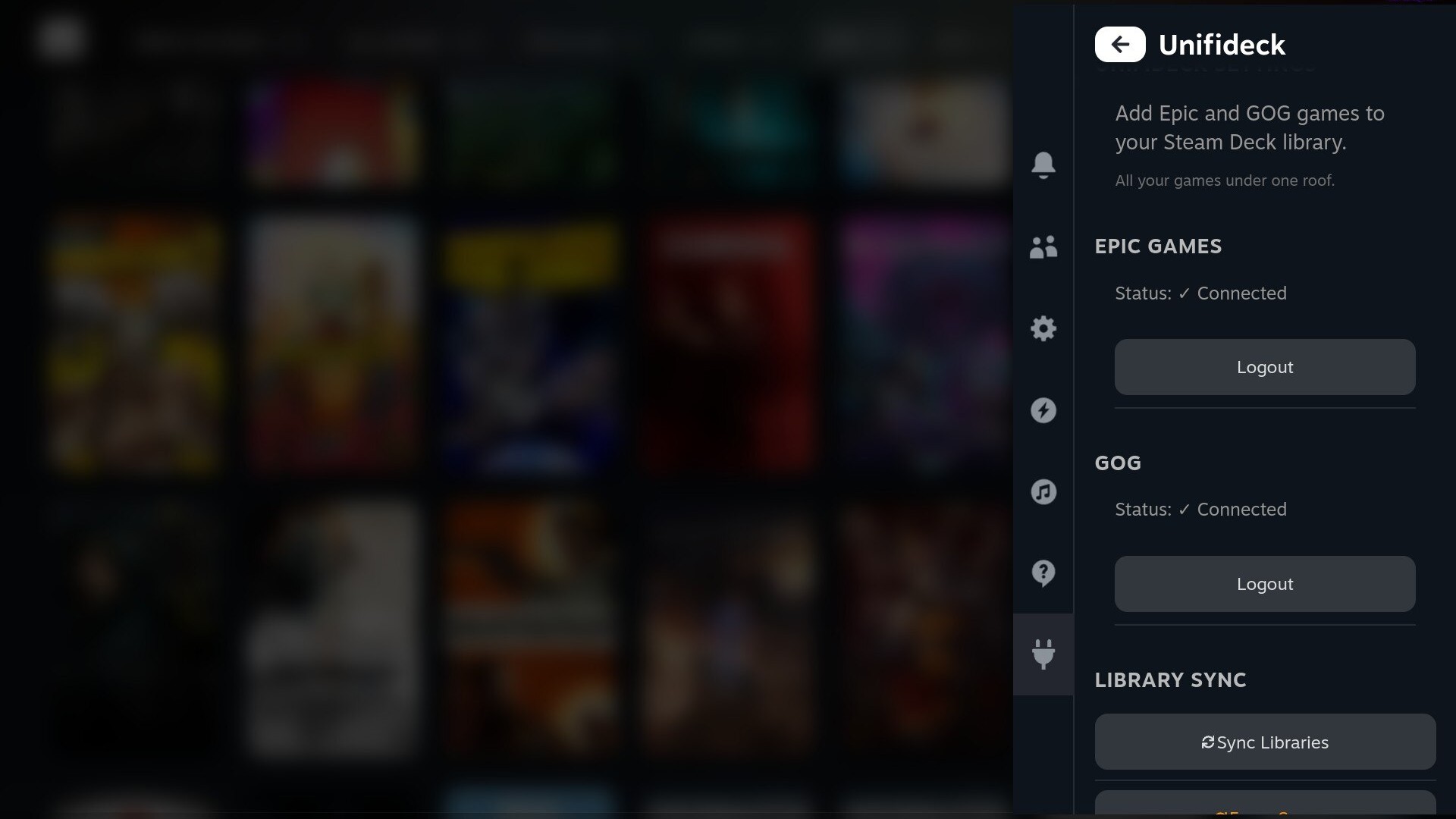 The Unifideck main menu on SteamOS