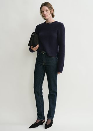 Cropped Crew-Neck Knit Navy