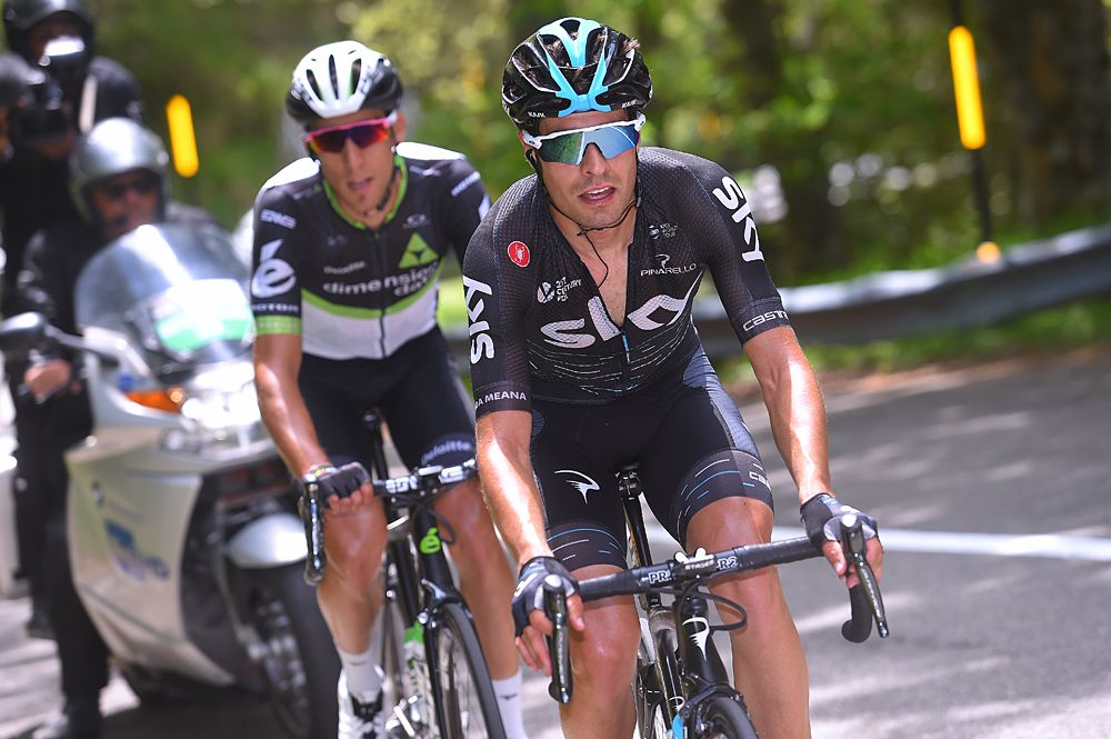 Mikel Landa (Sky) and Omar Fraile (Dimension Data) in the breakaway on stage 11 of the Giro d'Italia