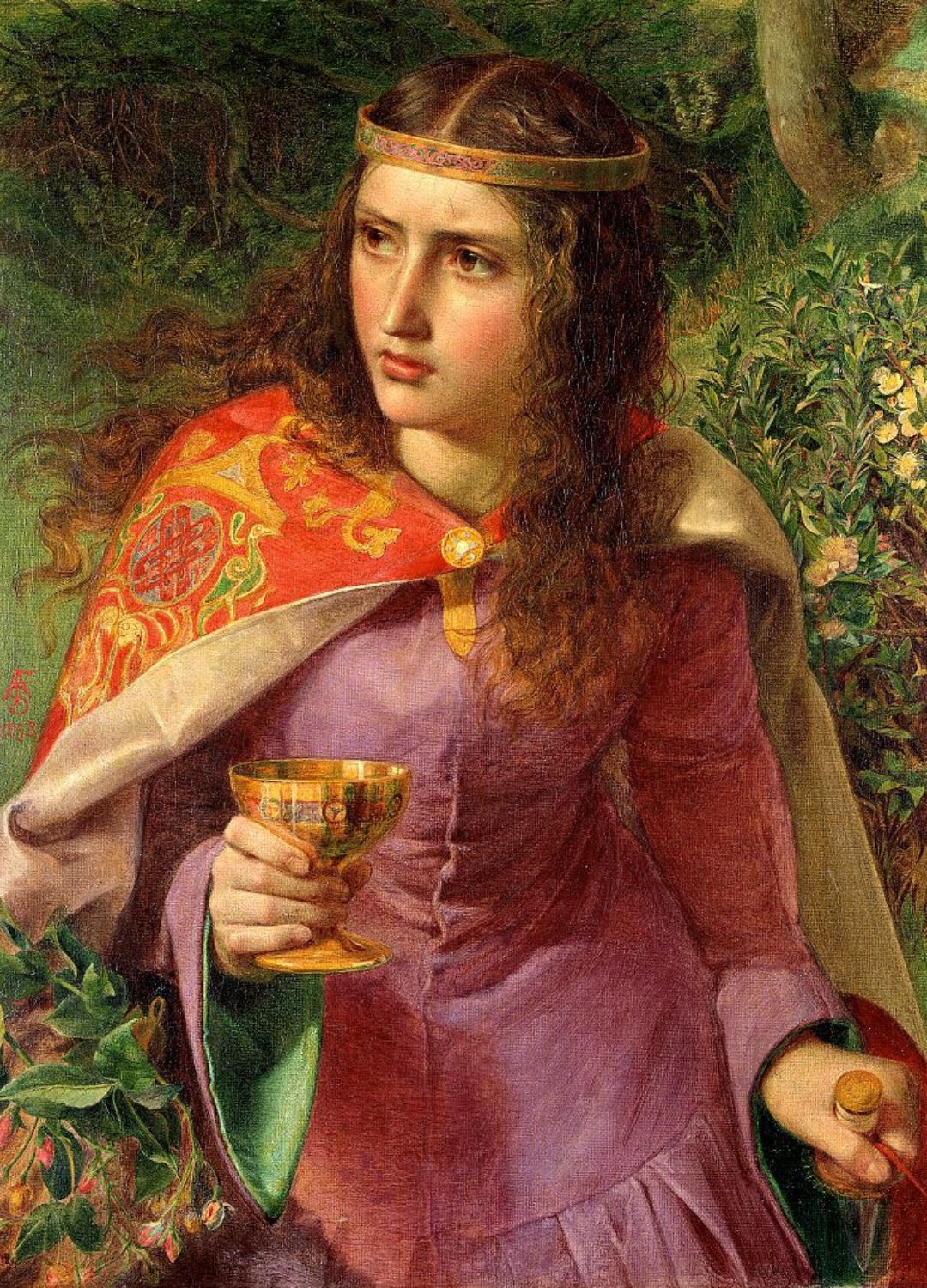 A painting of Eleanor of Aquatine holding a chalice