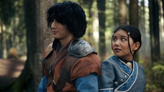 Avatar: The Last Airbender. (L to R) Sebastian Amoruso as Jet, Kiawentiio as Katara in season 1 of Avatar: The Last Airbender. 