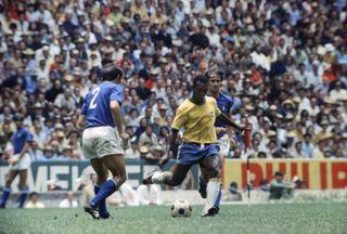 Pele in action for Brazil against Italy in the 1970 World Cup final.