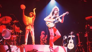 Yes perform on stage at Madison Square Garden, New York, September 1978, Jon Anderson, Steve Howe.