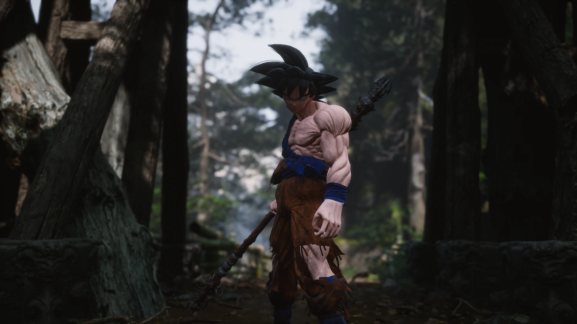 Wukong modded to use a Goku model in Black Myth Wukong, with a nightmarish result.