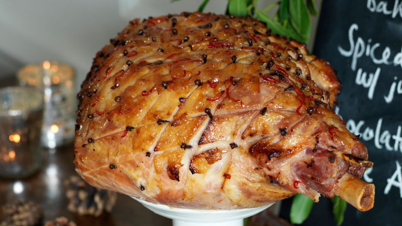 Christmas ham studded with cloves