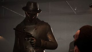 Final Sentence trailer still - masked man in a hat and trench coat, holding a revolver