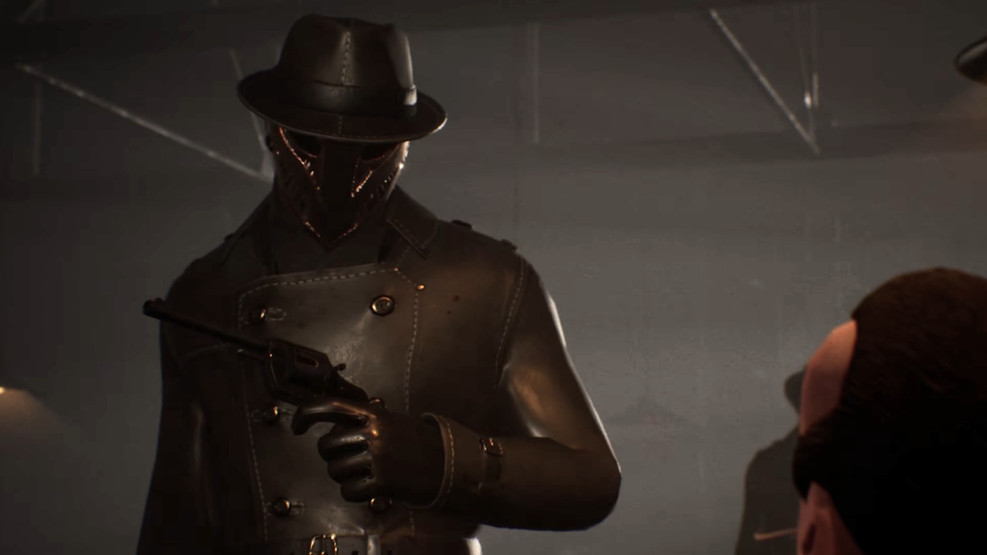 Final Sentence trailer still - masked man in a hat and trench coat, holding a revolver